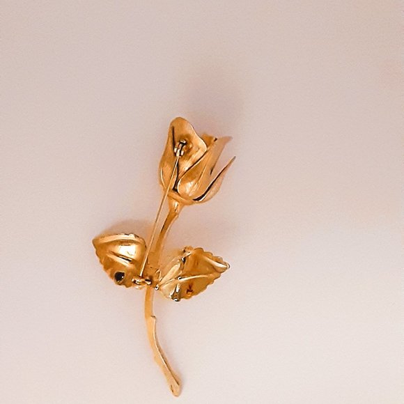 Giovanni Gold Rose Stem Brooch Floral Pin - Picture 7 of 9